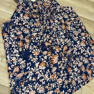Lucy & Laurel Orange Sleeveless Blouse with Floral Design